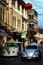 Sino-Portuguese architecture of ancient building with classic car, Phuket town , Thailand Royalty Free Stock Photo