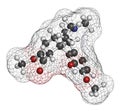 Sinomenine herbal alkaloid molecule. Isolated from Sinomenium acutum. 3D rendering. Atoms are represented as spheres with