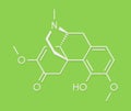Sinomenine herbal alkaloid molecule. Isolated from Sinomenium acutum. Skeletal formula.