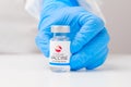 Sinovac vaccine against Covid-19, coronavirus or SARS-Cov-2 in doctor hand in rubber gloves, March 2021, San Francisco