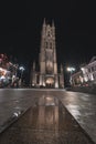 Sint-Baafskathedraal in the historic part of Ghent during the night. Belfry of Ghent