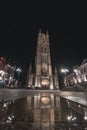 Sint-Baafskathedraal in the historic part of Ghent during the night. Belfry of Ghent