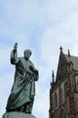 Sint BavoKerk church with Laurens Janszoon Coster statue Royalty Free Stock Photo