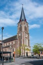 Sint-Gillis-Waas, East Flemish Region, Belgium - Old market square and church of Saint Giles, also known als Giles the Hermit