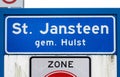 Sint-Jansteen, Zeeland, The Netherlands - Blue road sign of the village of Saint Jansteen, municipality of Hulst