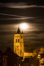 Moonlit Silhouette of Sint-Lenaerts Church, Belgium