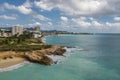 Sint Maarten's island Cupecoy beach view from the air