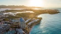 Sint Maarten's island Netherlands side view from the air at sunrise