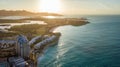 Sint Maarten's island Netherlands side view from the air at sunrise