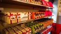 Sint-Pieters-Leeuw, Belgium - May 14, 2018: Store Shelves with Boxes of Belgian Chocolates in the Neuhaus Outlet on the Territory