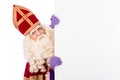 Sinterklaas with blank cardboard Royalty Free Stock Photo