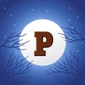 Sinterklaas day concept - chocolate letter P on moonlight background - holiday illustration