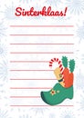 Sinterklaas - Dutch Saint Nicholas letter vector blank template with cute illustration of wooden shoe with carrots and candie.