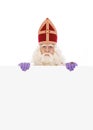 Sinterklaas holding blank cardboard Royalty Free Stock Photo