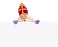 Sinterklaas holding blank cardboard Royalty Free Stock Photo