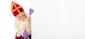 Sinterklaas holding blank cardboard Royalty Free Stock Photo