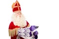 Sinterklaas holding remote on white background