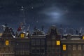 Sinterklaas and the Pieten on the rooftops at night Royalty Free Stock Photo