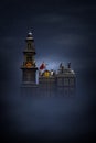 Sinterklaas and the Pieten on the rooftops at night