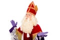Sinterklaas on white background with arms wide