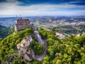 Sintra, Portugal: aerial top view of the Castle of the Moors, Castelo dos Mouros, located next to Lisbon