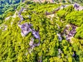 Sintra, Portugal: aerial top view of the Castle of the Moors, Castelo dos Mouros, located next to Lisbon Royalty Free Stock Photo