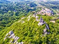 Sintra, Portugal: aerial top view of the Castle of the Moors, Castelo dos Mouros, located next to Lisbon Royalty Free Stock Photo