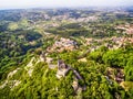 Sintra, Portugal: aerial top view of the Castle of the Moors, Castelo dos Mouros, located next to Lisbon