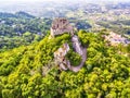 Sintra, Portugal: aerial top view of the Castle of the Moors, Castelo dos Mouros, located next to Lisbon