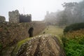 Sintra, Portugal - Extremely heavy, thick fog at the Moorish Castle in Sintra, Portugal. This is a UNESCO World