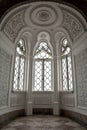 Inside of Pena Palace in Sintra, Lisbon district, Portugal. Beautiful large white windows.