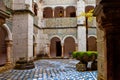 Sintra, Portugal, Pena Palace, romantic patio with galleries and columns