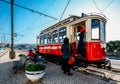 Sintra tramway is a narrow gauge tourist tram line that runs from Sintra to Praia das Macas on the coast, Portugal Royalty Free Stock Photo