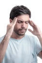 Sinus pain, sinus pressure, sinusitis. Sad man holding his head Royalty Free Stock Photo