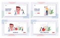 Sinusitis Landing Page Template Set. Tiny Doctors or Patient Characters at Huge Head with Sinus Cavity Inflammation