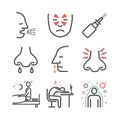 Sinusitis. Symptoms, Treatment. Line icons set. Vector signs for web graphics Royalty Free Stock Photo