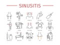 Sinusitis. Symptoms, Treatment. Line icons set. Royalty Free Stock Photo