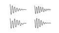 Sinusoid fading signal set. Black curve sound wave collection. Voice or music audio concept. Pulsating lines. Fading out
