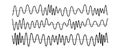 Sinusoid signals set. Black curve sound waves with different amplitude and frequency. Voice or music audio concept