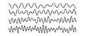 Sinusoid signals set. Black curve sound waves with different frequency and amplitude. Voice or music audio concept