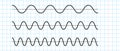 Sinusoid signals set on blue grid paper. Black curve sound wave on checkered paper. Voice or music audio concept