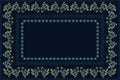 Embroidered  dark blue tablecloth with bouquets of blue violets and delicate white flowers on the bent twigs with leaves Royalty Free Stock Photo