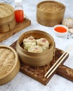 Siomay with topping beef ham in klakat / bamboo Royalty Free Stock Photo