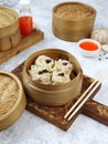Siomay with topping mushroom in klakat / bamboo Royalty Free Stock Photo