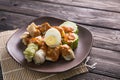 Siomay. traditional indonesian food with peanut sauce Royalty Free Stock Photo