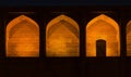 Siosepol bridge arch wall at night