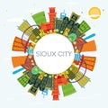 Sioux City Iowa Skyline with Color Buildings, Blue Sky and Copy Space
