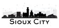 Sioux City skyline black and white silhouette.
