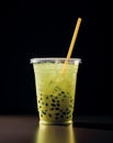 Sip of Paradise: Exotic Green Bubble Tea with a Vibrant Yellow Straw!