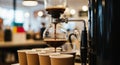 Siphon Coffee Maker Brewing Coffee Into Disposable Cups In A Cafe image photo Royalty Free Stock Photo